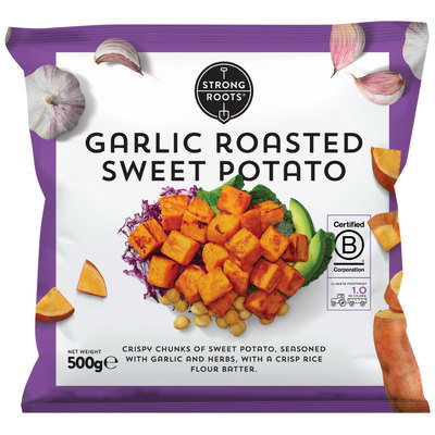Strong Roots Garlic Roasted Sweet Potato Cubes, 500g