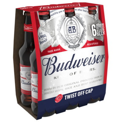 Budweiser Beer 300ml Bottles, 6pk
