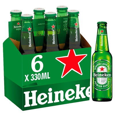 Heineken Lager Beer Bottle, 6 x 330ml