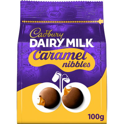 Cadbury Dairy Milk Caramel Chocolate Nibbles Bag, 100g