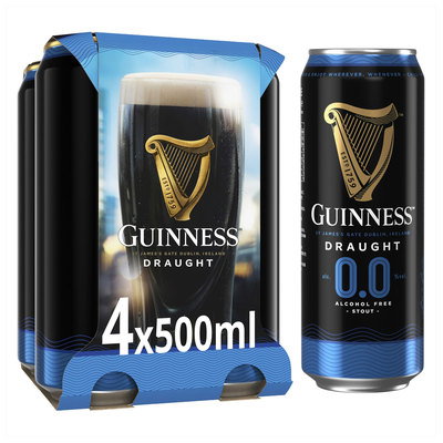 Guinness 0.0 Draught Stout 4 Pack, 500 ml