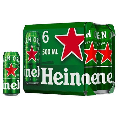 Heineken Lager Beer Cans, 6 x 500ml
