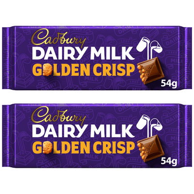 Cadbury Dairy Milk Golden Crisp Chocolate Bar, 2 x 54g
