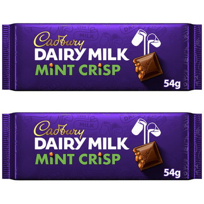Cadbury Dairy Milk Mint Crisp Chocolate Bar, 2 x 54g