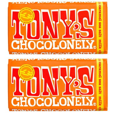 Tony's Chocolonely, 32% Milk Chocolate Caramel Sea Salt Bar, 2 x 180g