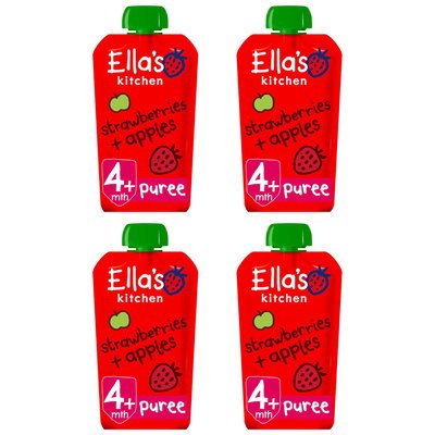 Ella's Kitchen Strawberries & Apples Organic Baby Food +4 Months, 4 x 120g
