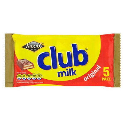 Jacob's Club Milk Original Chocolate Biscuit Bars, 5pk, 110g