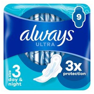 Always Ultra Size 3 Day & Night With Wings Sanitary Towels, 9pk